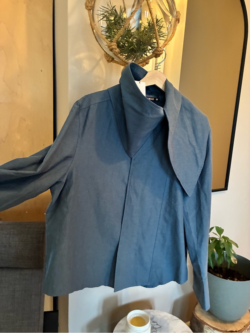 Women's Slate Blue Asymmetric Collar Blouse